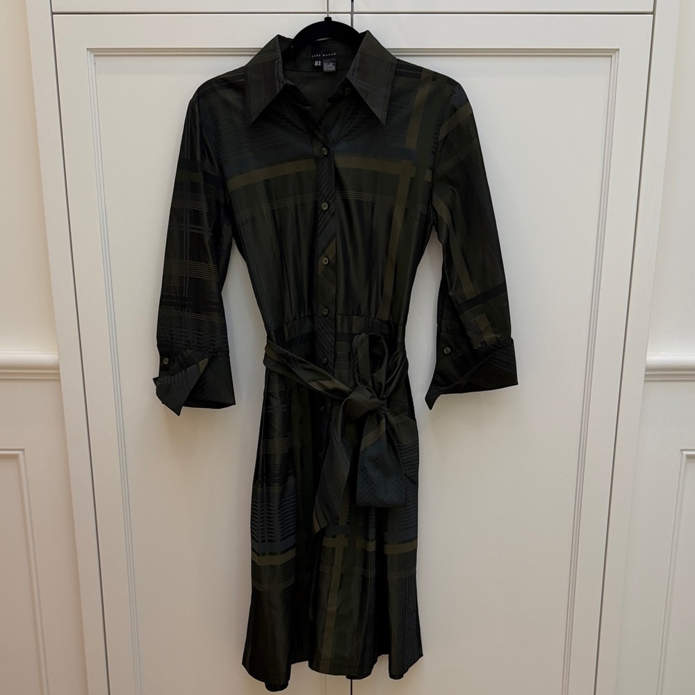 Zara Dark Green Plaid Long Sleeve Dress